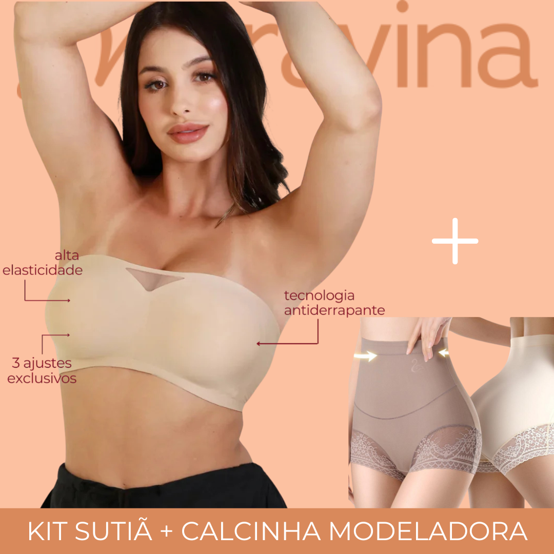 Seu Corpo dos Sonhos: 2 Sutiãs + 3 Calcinhas Modeladoras! Só Hoje com Brinde+ Frete Grátis!